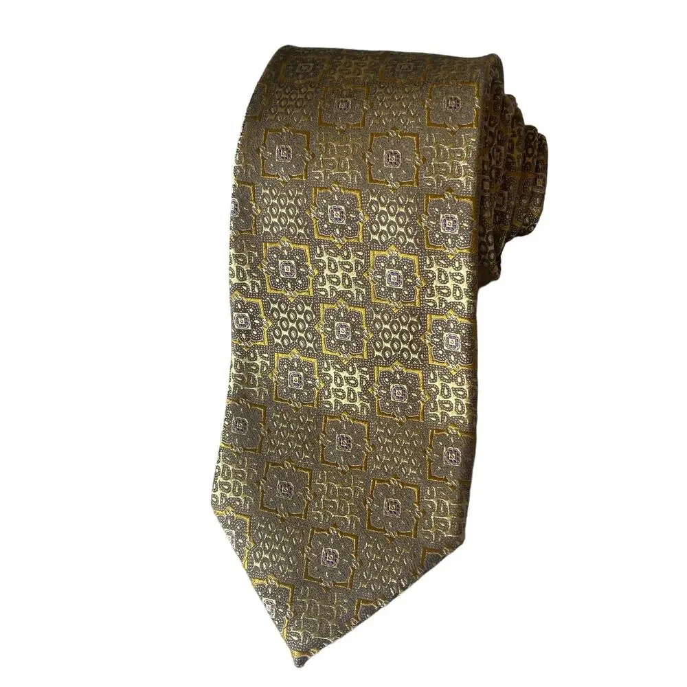 Ermenegildo Zegna Tie 100% Silk Made in Italy Gold & Silver Neck Tie 61